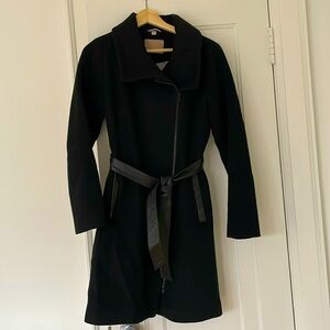 Soia & Kyo Black Wool Blend Asymmetric Peacoat with Belt